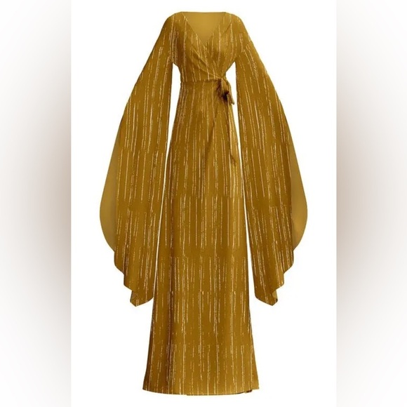 NWOT DIARRABLU Maya Exaggerated Long Sleeve Textured Wrap Dress in Gold Sz 3XL - Picture 8 of 13